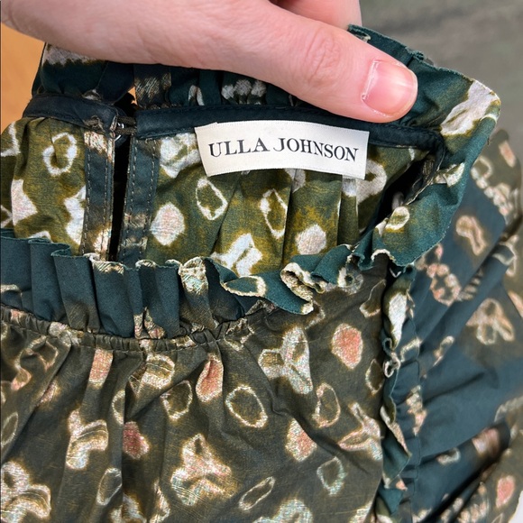 Ulla Johnson joan printed jasper green ruffle trimmed tiered dress with pockets - Picture 7 of 10